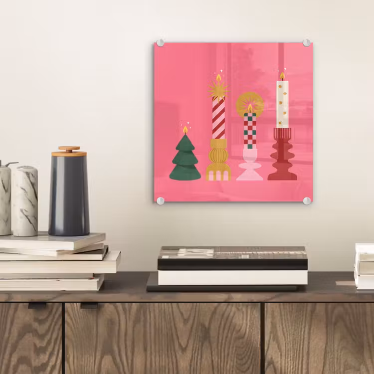Glas schilderij - Kaarsen - Feest - Roze — 2