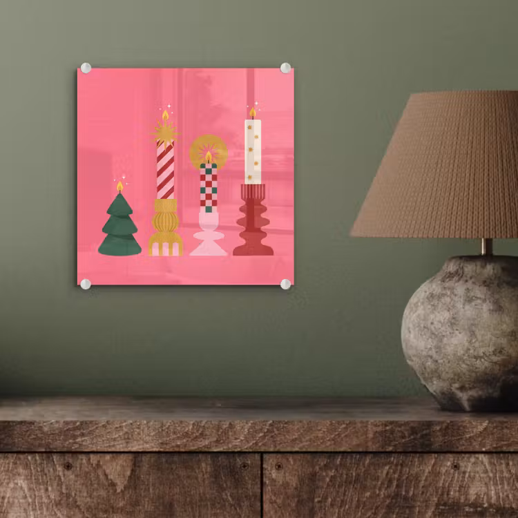 Glas schilderij - Kaarsen - Feest - Roze — 4