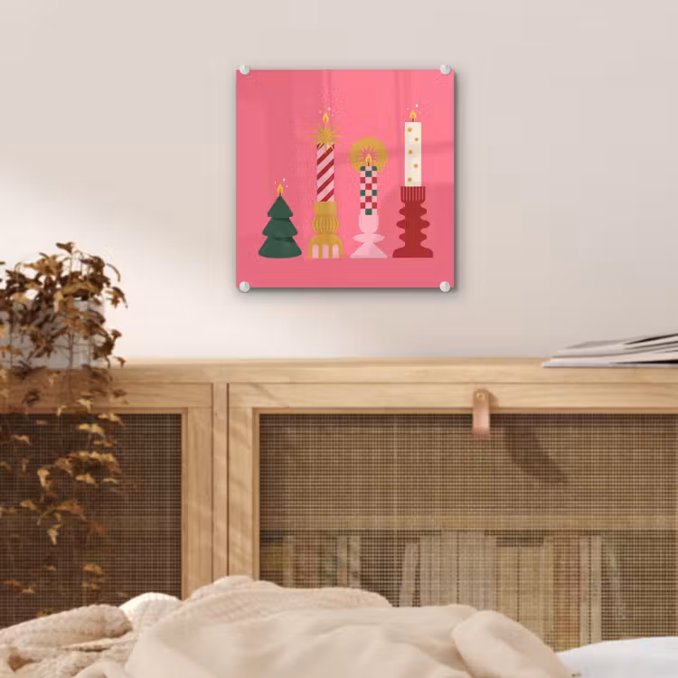 Glas schilderij - Kaarsen - Feest - Roze — 5