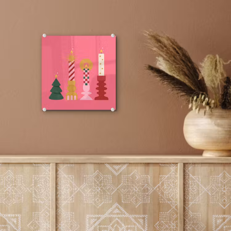 Glas schilderij - Kaarsen - Feest - Roze — 6