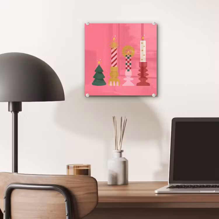 Glas schilderij - Kaarsen - Feest - Roze — 7