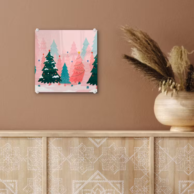 Glas schilderij - Kerstbomen - Illustratie - Roze — 6