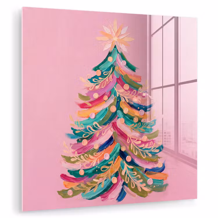 Glas schilderij - Kerstboom - Abstract - Kleurrijk