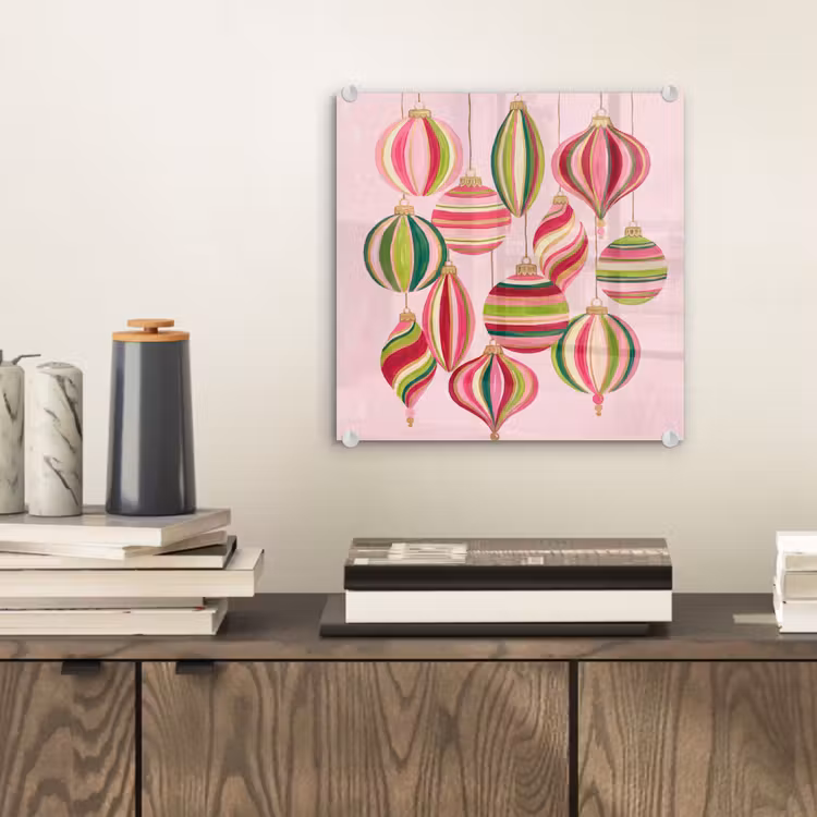 Glas schilderij - Kerstversiering - Gestreept - Roze — 2