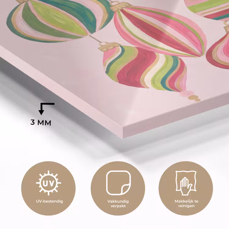 Glas schilderij - Kerstversiering - Gestreept - Roze — 3