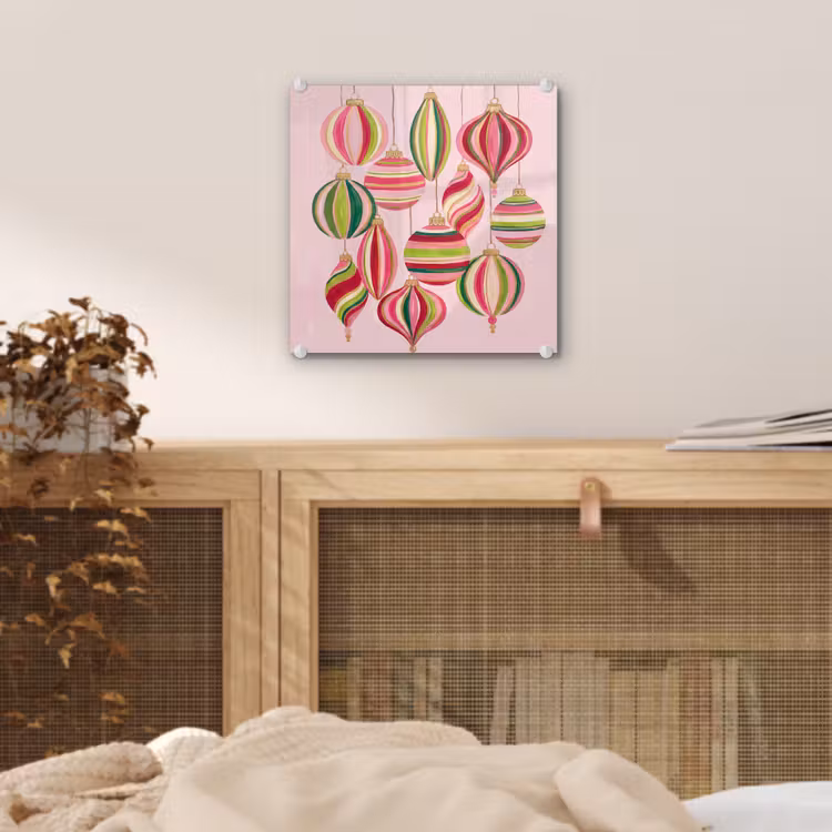 Glas schilderij - Kerstversiering - Gestreept - Roze — 5