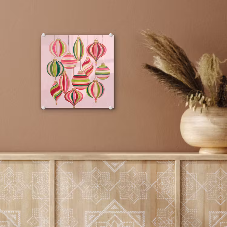 Glas schilderij - Kerstversiering - Gestreept - Roze — 6