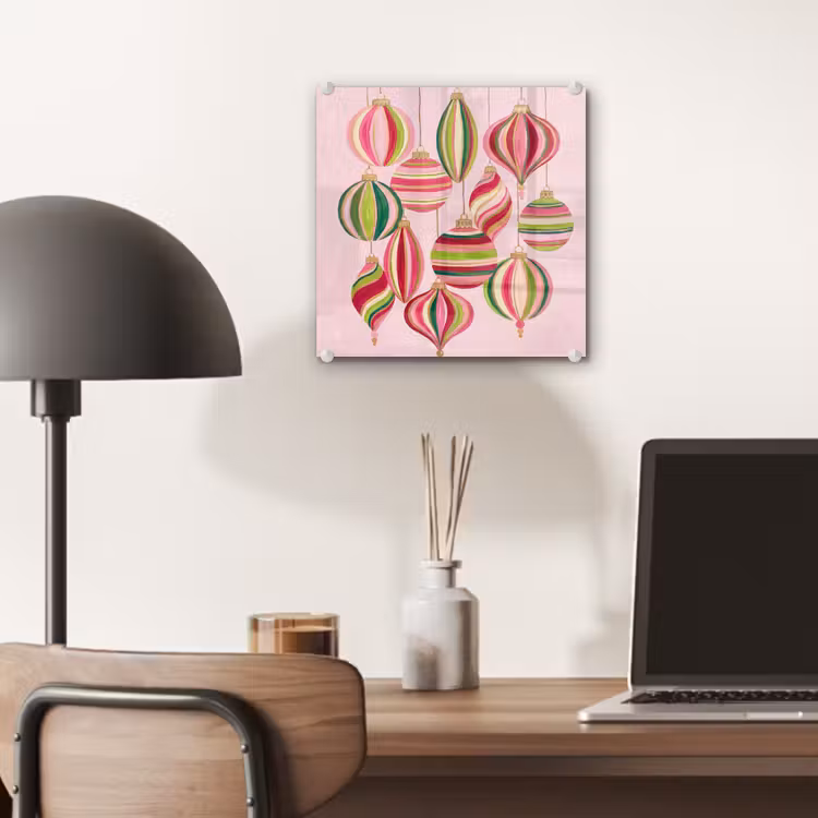 Glas schilderij - Kerstversiering - Gestreept - Roze — 7