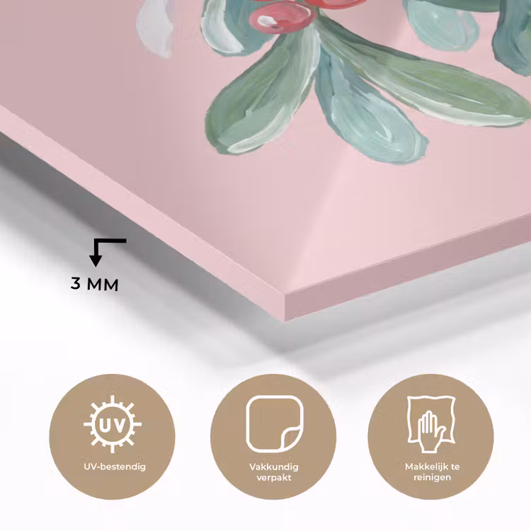 Glas schilderij - Plant - Kerst - Roze — 3