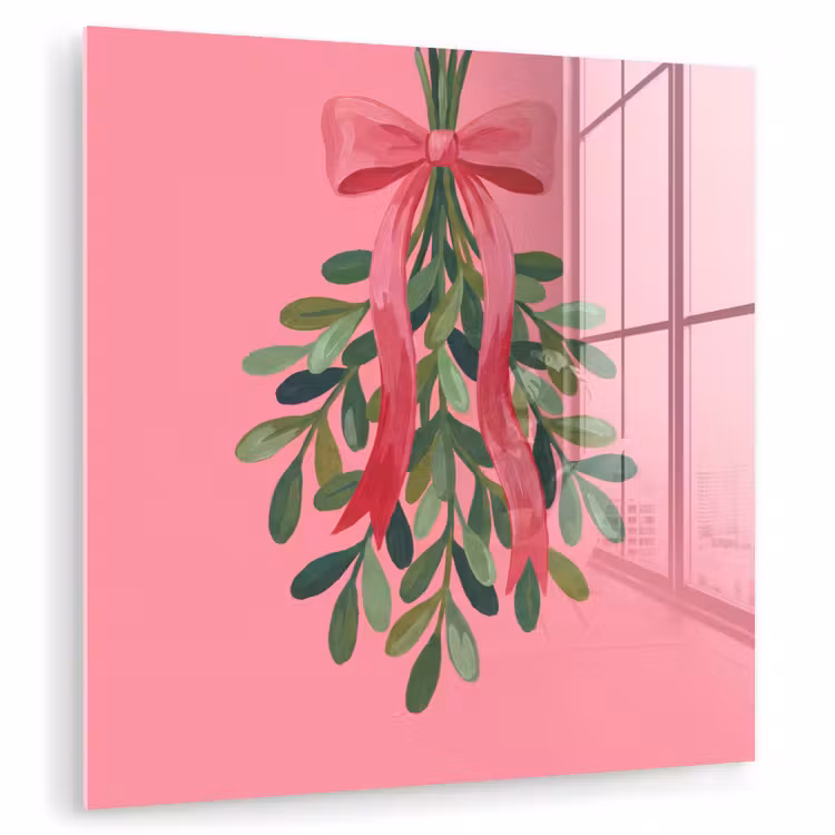 Glas schilderij - Plant - Lint - Roze