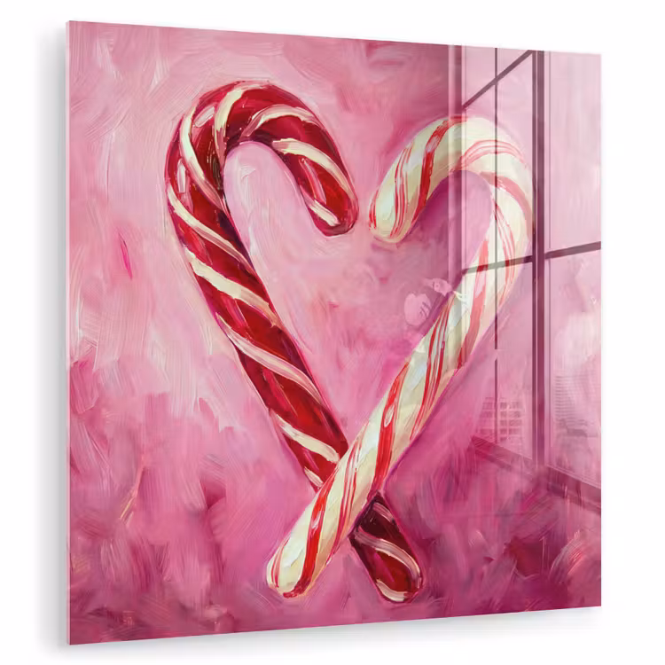 Glas schilderij - Snoep - Hart - Roze