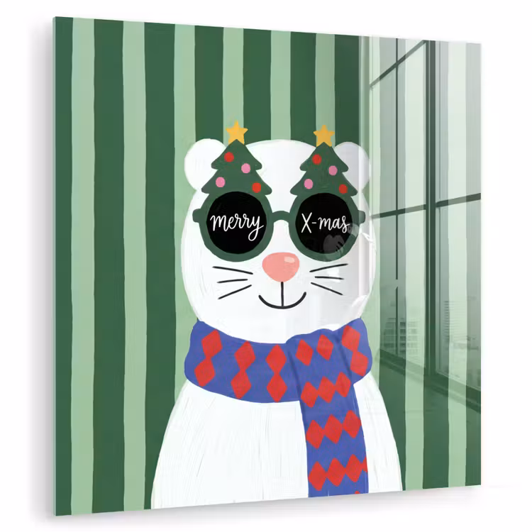 Glas schilderij - Dier - Winter - Cartoon