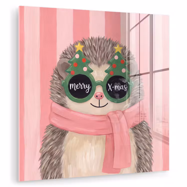 Glas schilderij - Egel - Kerst - Illustratie