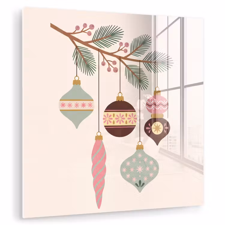 Glas schilderij - Kerst - Ornamenten - Tak — 1