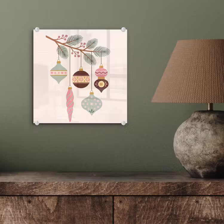 Glas schilderij - Kerst - Ornamenten - Tak — 4