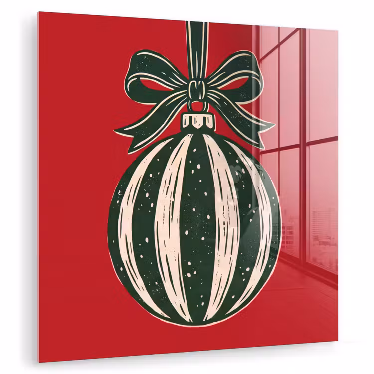 Glas schilderij - Kerstbal - Kerst - Rood