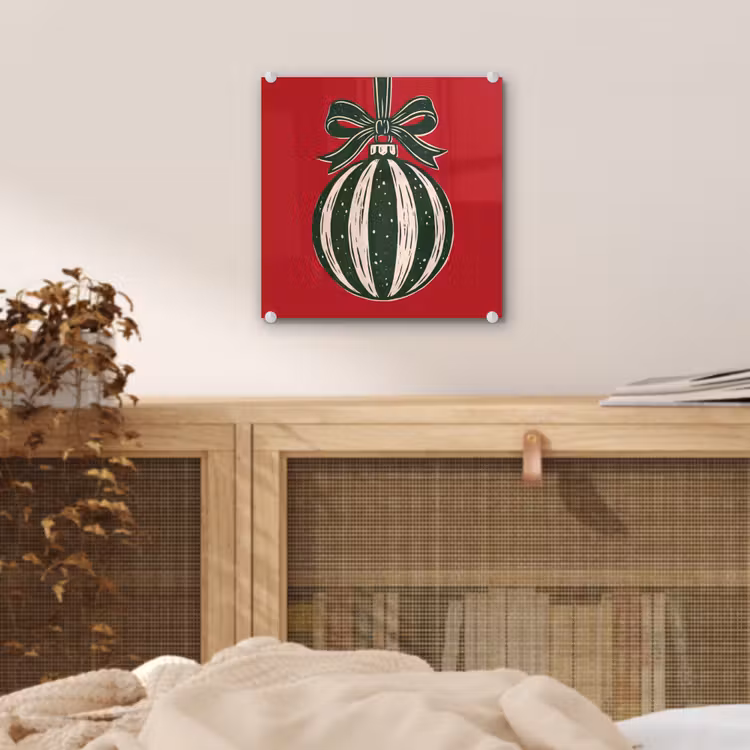 Glas schilderij - Kerstbal - Kerst - Rood — 5