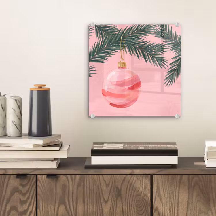 Glas schilderij - Kerstbal - Roze - Kerst — 2