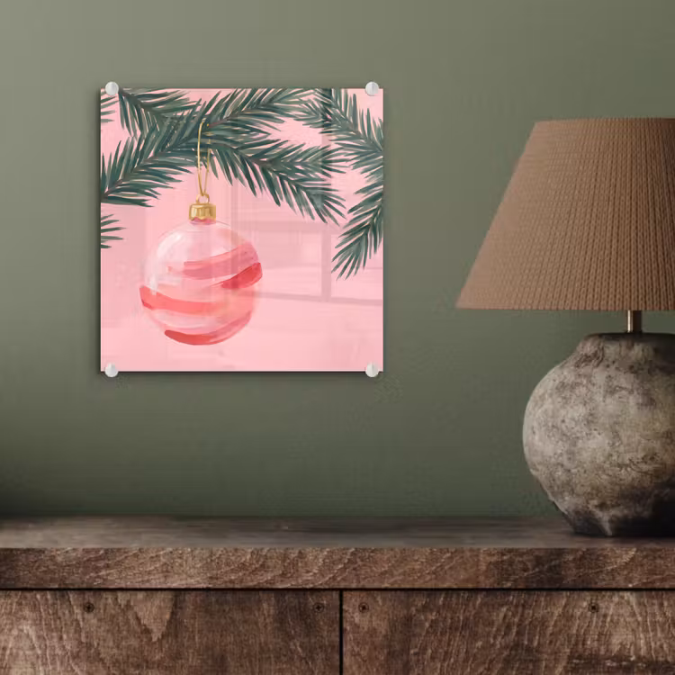 Glas schilderij - Kerstbal - Roze - Kerst — 4
