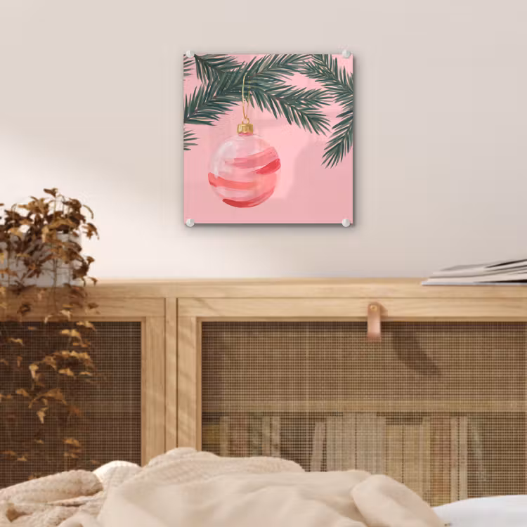 Glas schilderij - Kerstbal - Roze - Kerst — 5
