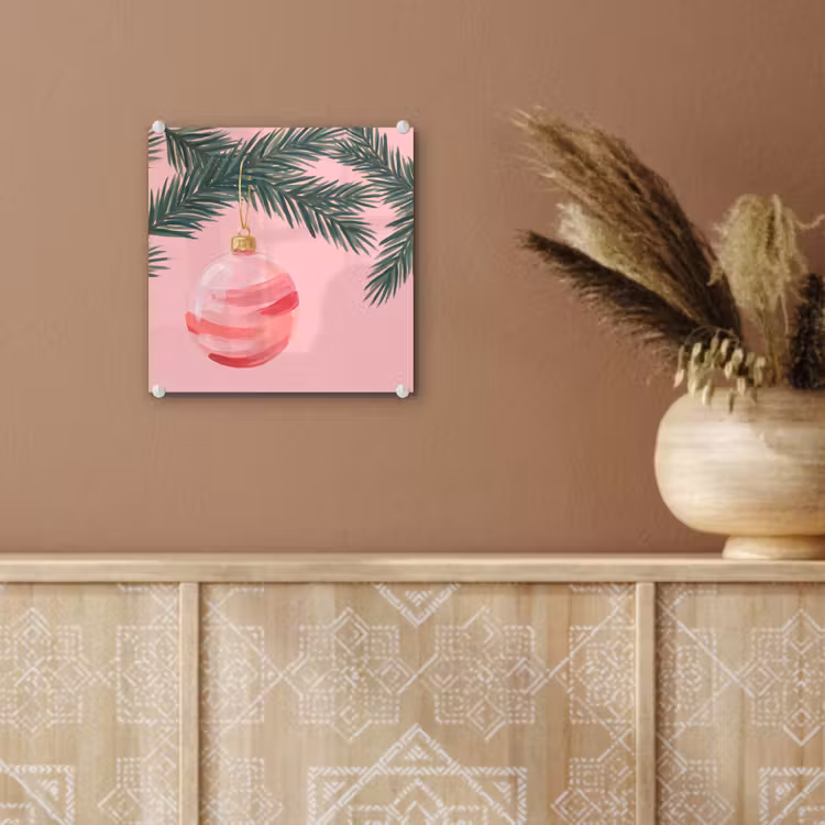 Glas schilderij - Kerstbal - Roze - Kerst — 6