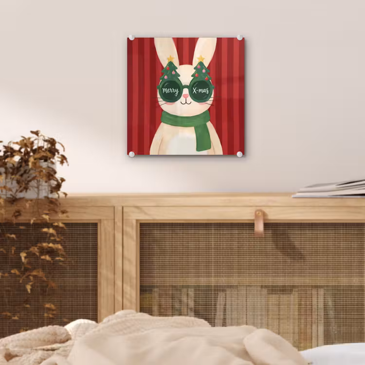 Glas schilderij - Konijn - Kerst - Dieren — 5