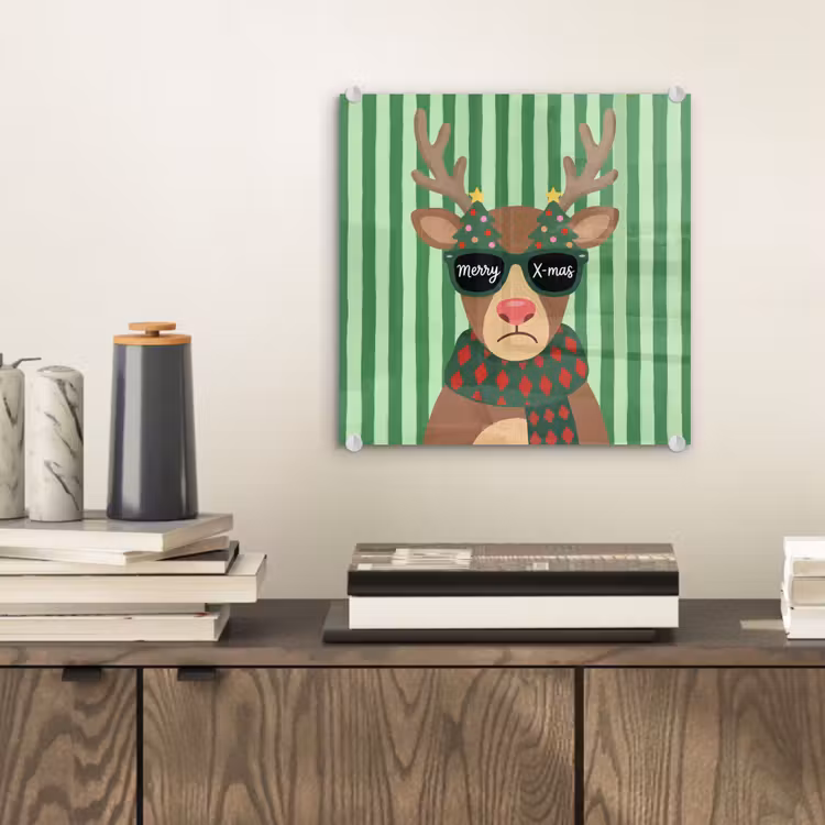 Glas schilderij - Rendier - Kerst - Illustratie — 2