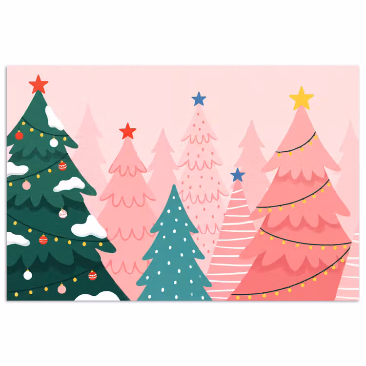 Poster - Kerstbomen - Illustratie - Roze