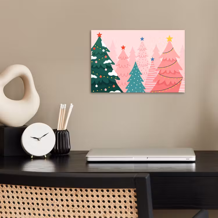 Poster - Kerstbomen - Illustratie - Roze — 2