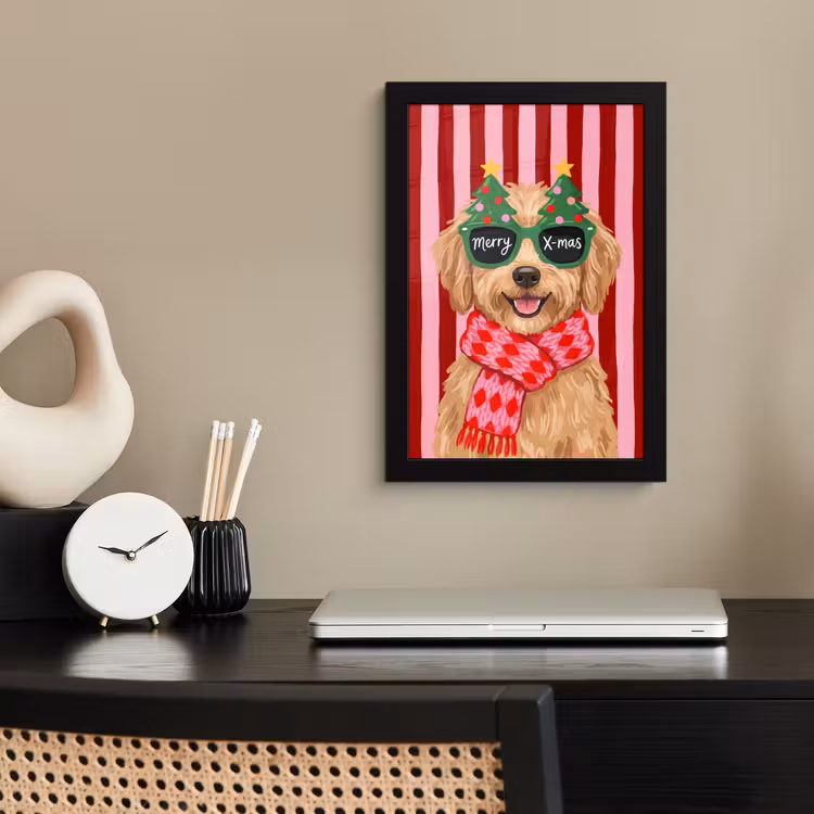Poster met lijst - Hond - Kerst - Rood — 2
