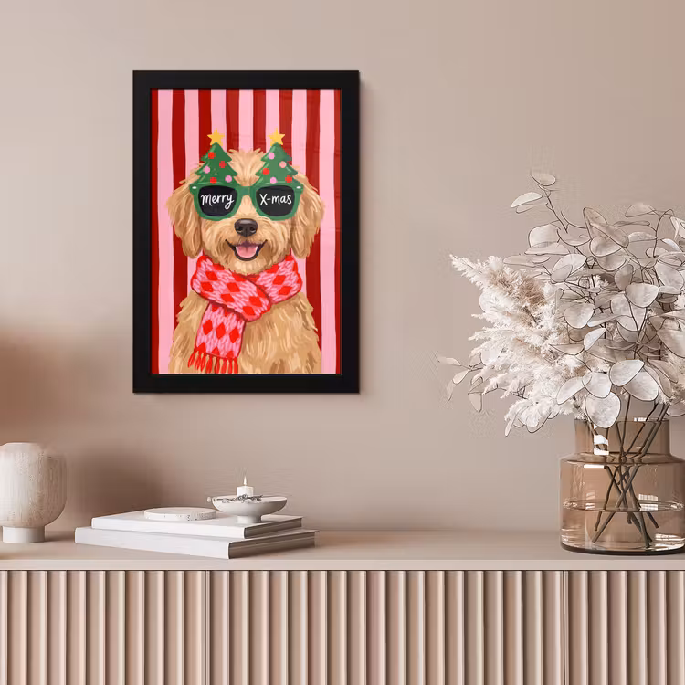 Poster met lijst - Hond - Kerst - Rood — 5