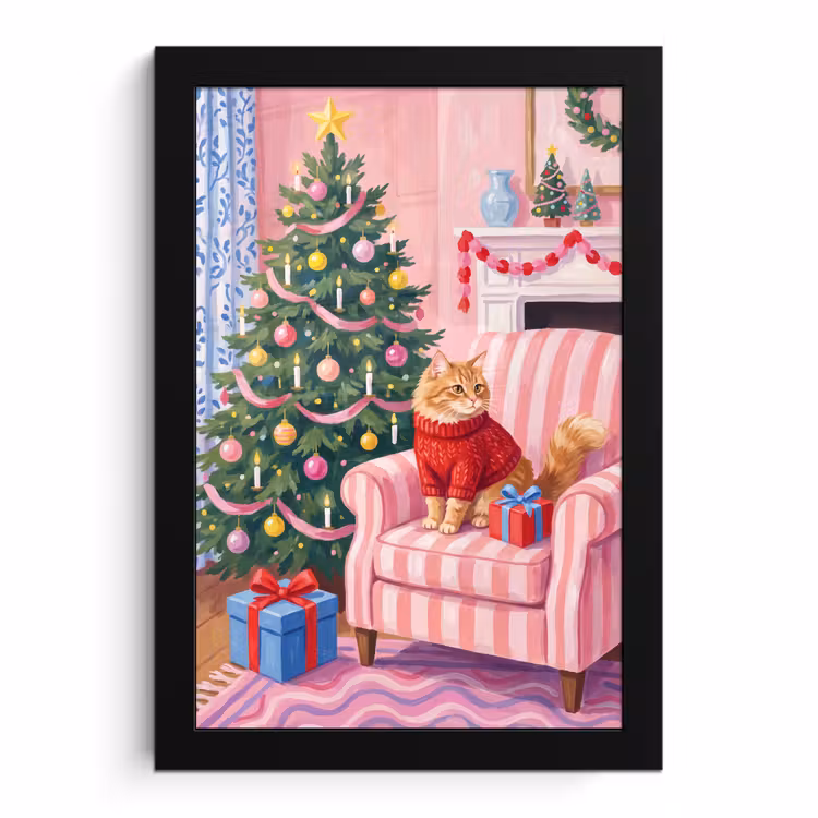 Poster met lijst - Kat - Kerst - Interieur