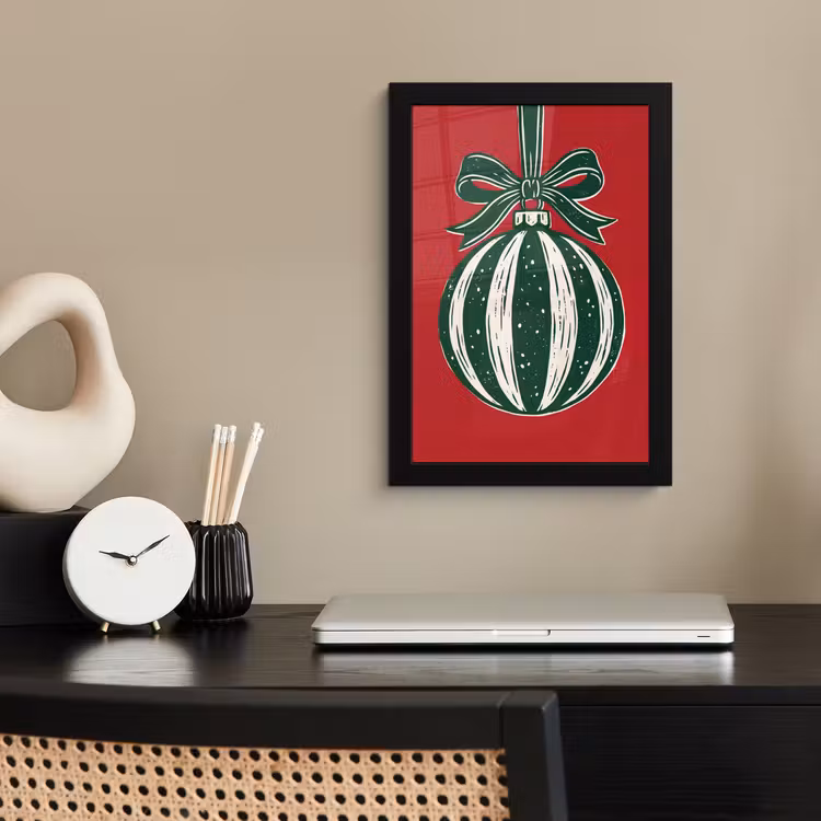 Poster met lijst - Kerstbal - Kerst - Rood — 2