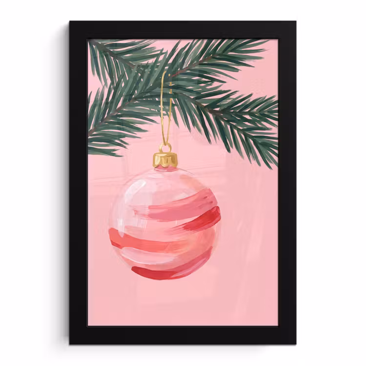 Poster met lijst - Kerstbal - Roze - Kerst
