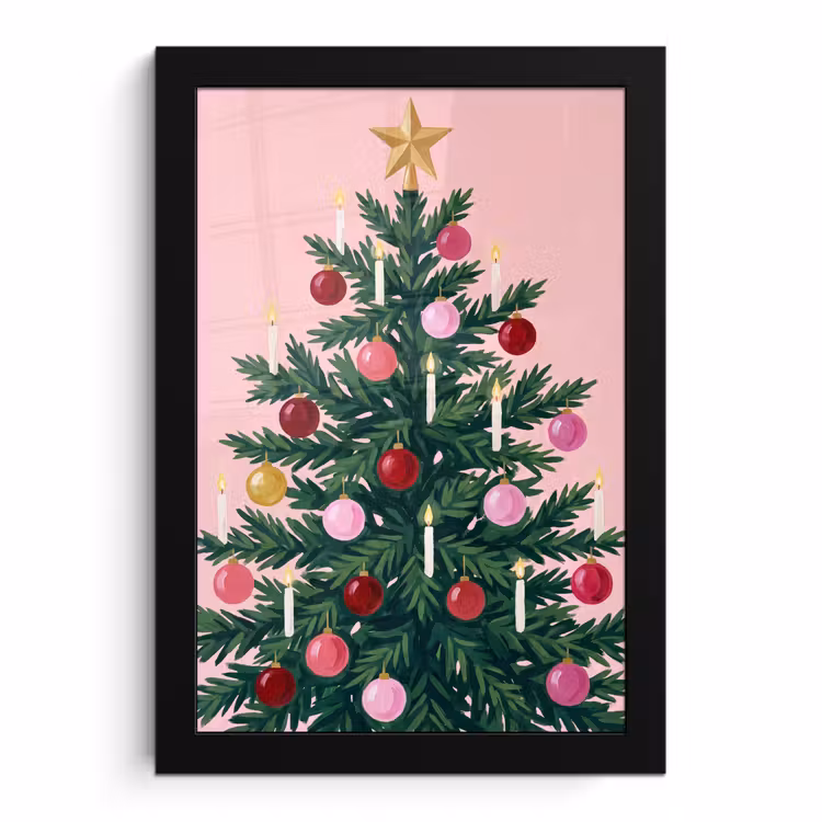 Poster met lijst - Kerstboom - Kerst - Roze — 1