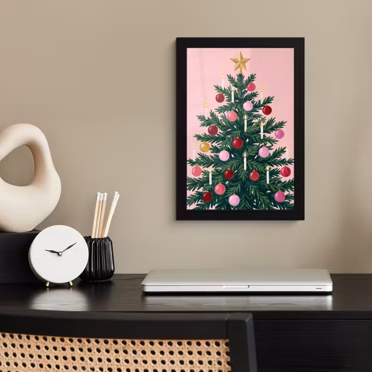 Poster met lijst - Kerstboom - Kerst - Roze — 2