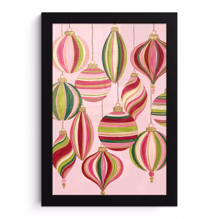 Poster met lijst - Kerstversiering - Gestreept - Roze