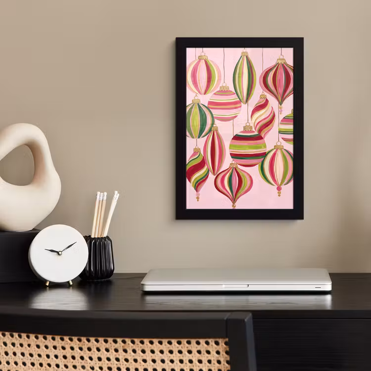 Poster met lijst - Kerstversiering - Gestreept - Roze — 2