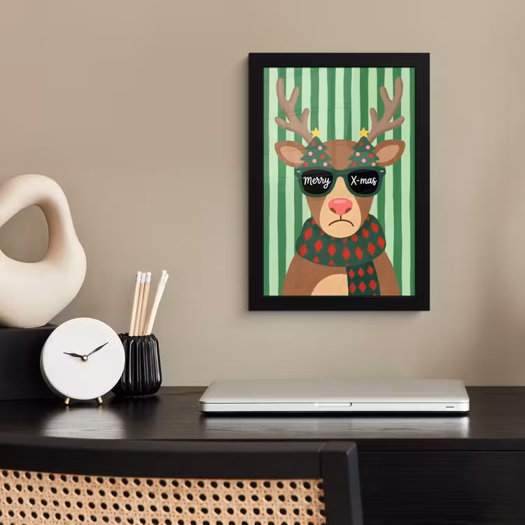 Poster met lijst - Rendier - Kerst - Illustratie — 2