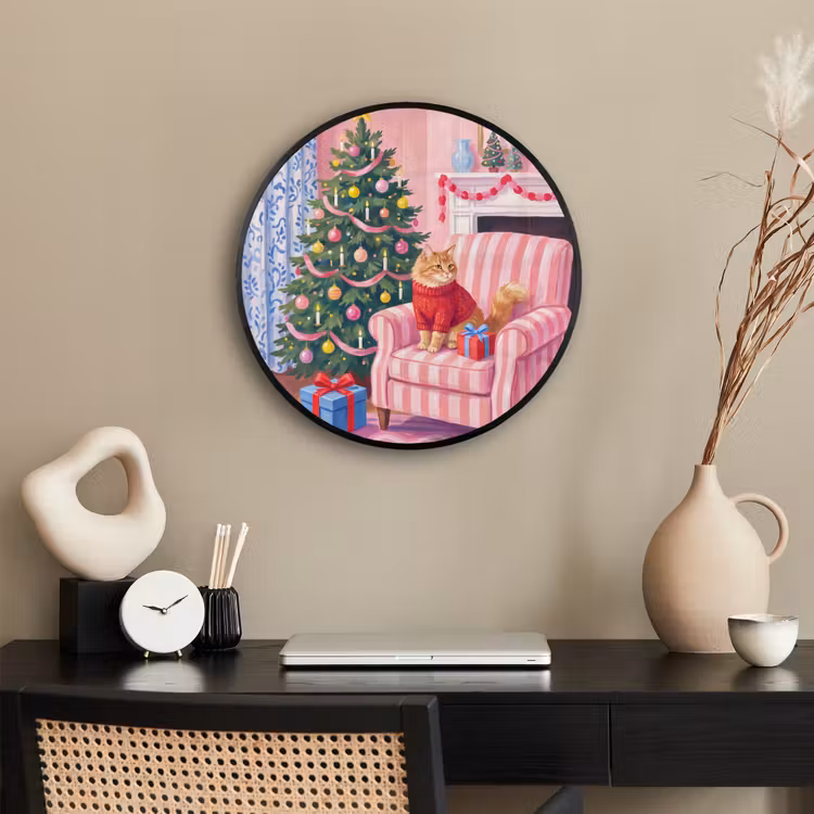 Ronde fotolijst - Kat - Kerst - Interieur — 3
