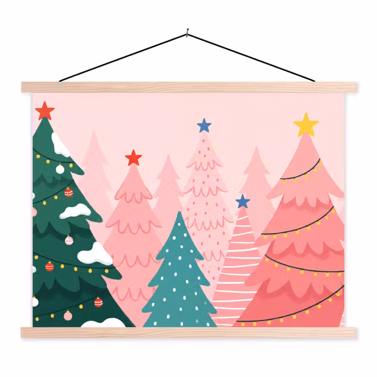 Schoolplaat - Kerstbomen - Illustratie - Roze — 1