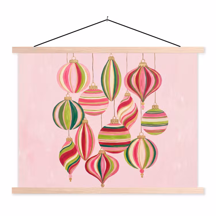 Schoolplaat - Kerstversiering - Gestreept - Roze