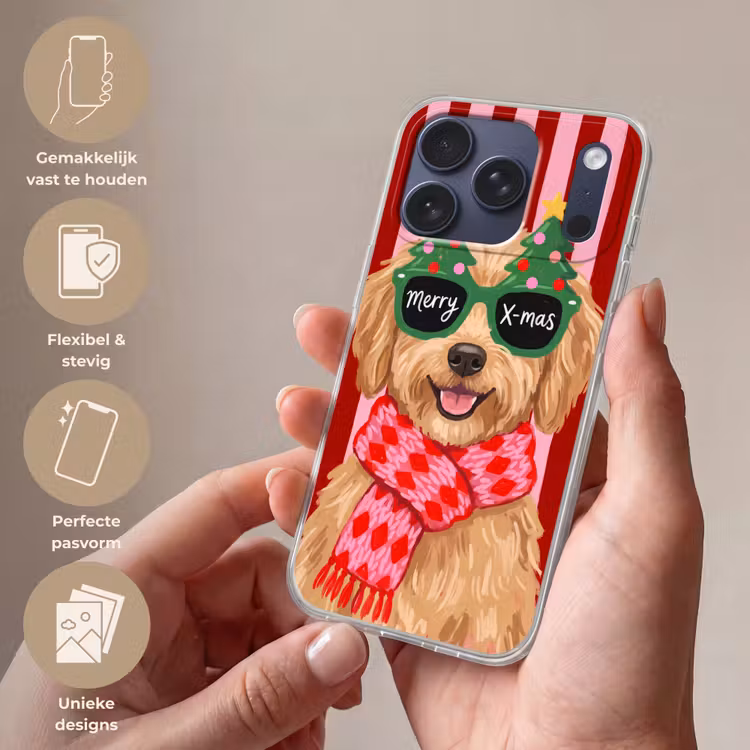 Telefoonhoesje Softcase - Hond - Kerst - Rood — 4