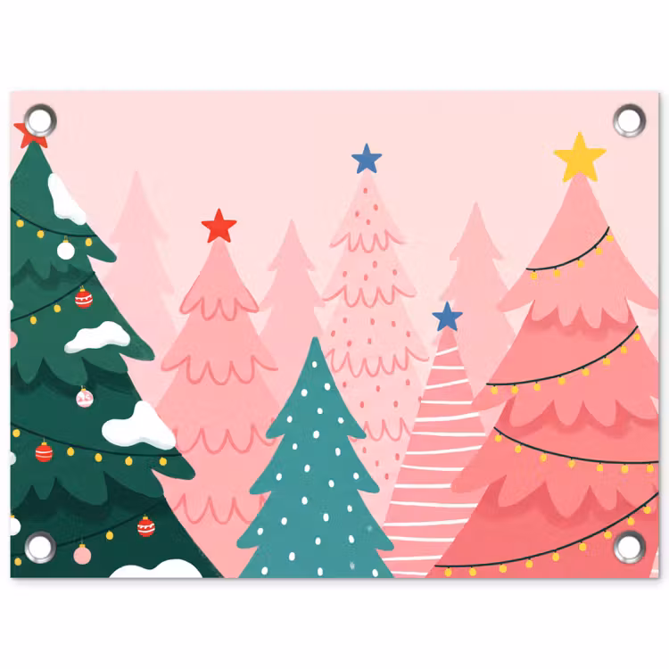 Tuinposter - Kerstbomen - Illustratie - Roze