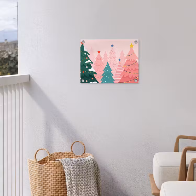Tuinposter - Kerstbomen - Illustratie - Roze — 3