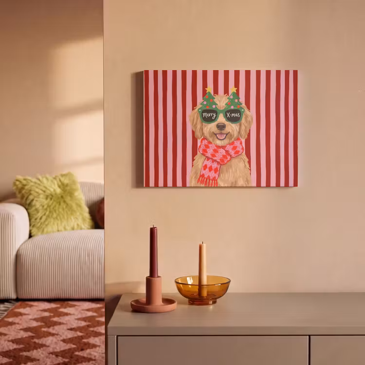 Akoestisch schilderij - Hond - Kerst - Rood — 2