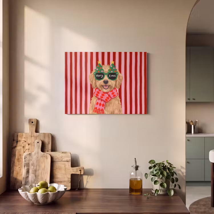 Akoestisch schilderij - Hond - Kerst - Rood — 4