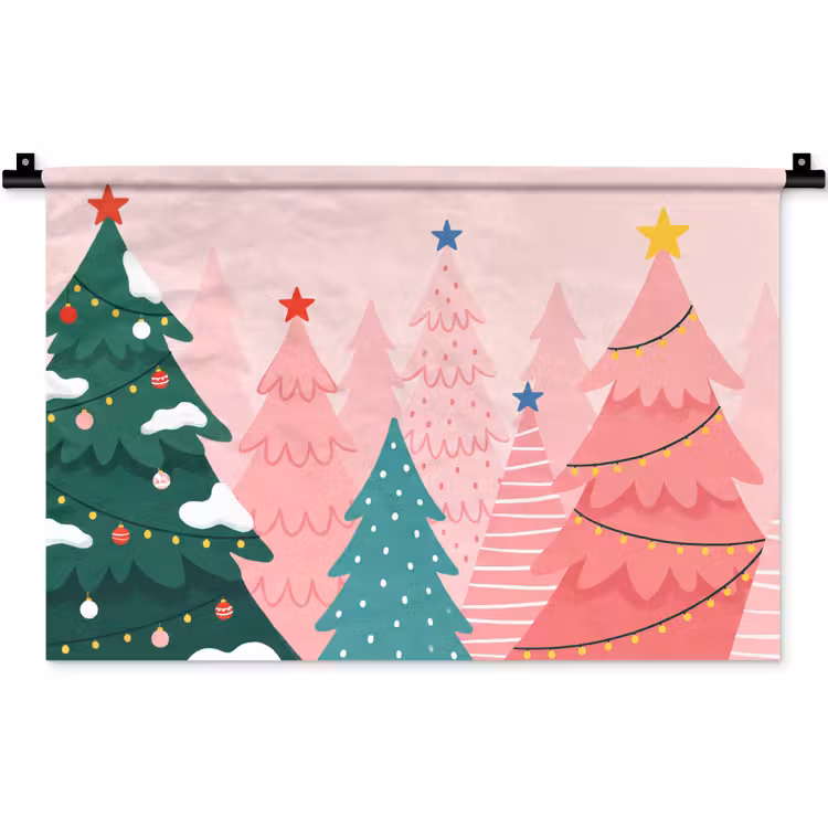 Wandkleed - Kerstbomen - Illustratie - Roze