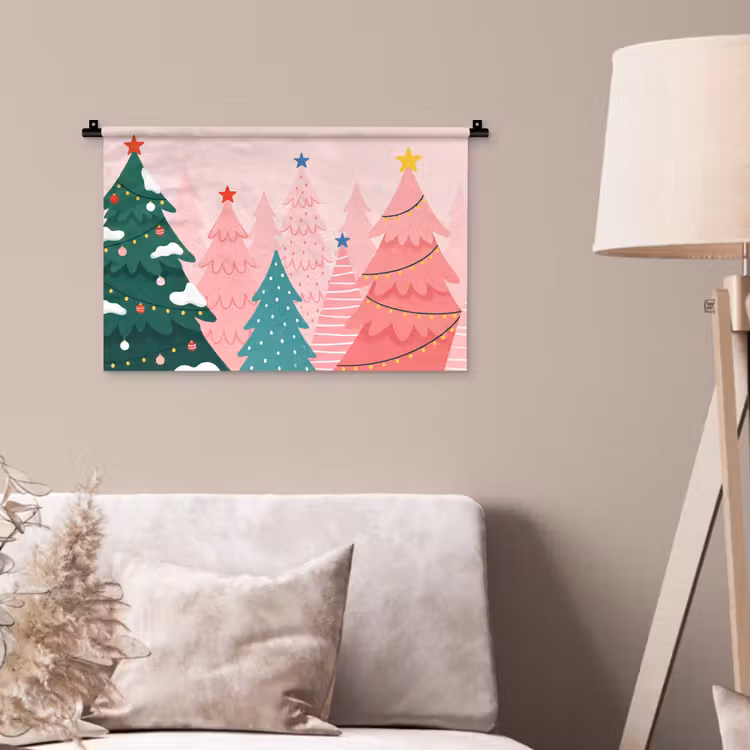 Wandkleed - Kerstbomen - Illustratie - Roze — 2