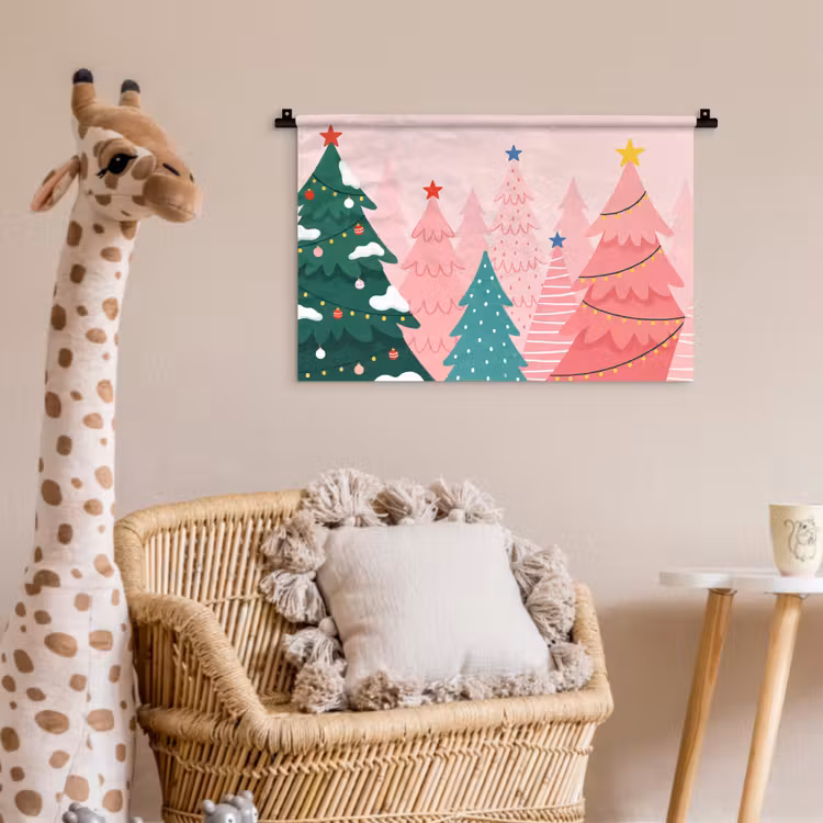 Wandkleed - Kerstbomen - Illustratie - Roze — 5